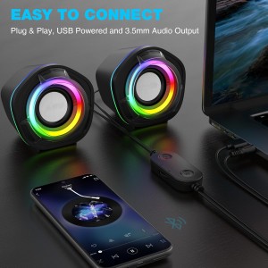 XZQ-C3 Computer Speaker, PC Speakers for Desktop Monitors, 2.0 Stereo Volume Control with LED Light, USB Powered & 3.5 mm jack, Perfect Multimedia Speakers for Monitors (Multicolor)