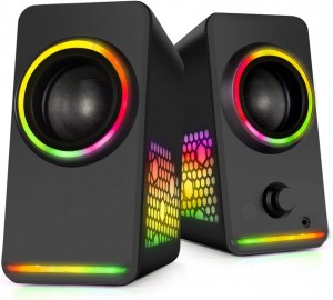 XZQ-X6 PRO  Dynamic RGB PC Gaming Speakers with 9 Colorful LED Modes ,USB Powered Subwoofer Laptop Speakers w/3.5mm Aux Cable for PC Monitor Laptop Tablet Phones