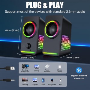 XZQ-X6 PRO  Dynamic RGB PC Gaming Speakers with 9 Colorful LED Modes ,USB Powered Subwoofer Laptop Speakers w/3.5mm Aux Cable for PC Monitor Laptop Tablet Phones