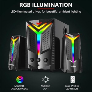 XZQ-D7 2.1 Bluetooth Computer Speakers with Subwoofer, 80W Peak Power,Gaming 2.1 PC Speakers Set, Dynamic RGB Light,3.5mm Aux,Surround Sound System for Desktop/PS4/Xbox/TV/Smartphone/Monitor/Players