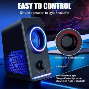 XZQ-X6 PRO  Dynamic RGB PC Gaming Speakers with 9 Colorful LED Modes ,USB Powered Subwoofer Laptop Speakers w/3.5mm Aux Cable for PC Monitor Laptop Tablet Phones