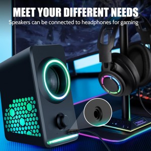 XZQ-X6 PRO  Dynamic RGB PC Gaming Speakers with 9 Colorful LED Modes ,USB Powered Subwoofer Laptop Speakers w/3.5mm Aux Cable for PC Monitor Laptop Tablet Phones