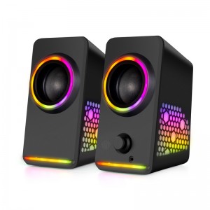 XZQ-X6 PRO  Dynamic RGB PC Gaming Speakers with 9 Colorful LED Modes ,USB Powered Subwoofer Laptop Speakers w/3.5mm Aux Cable for PC Monitor Laptop Tablet Phones