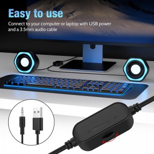 Haut-parleur d'ordinateur XZQ-C3, haut-parleurs PC pour moniteurs de bureau, contrôle du volume stéréo 2.0 avec lumière LED, alimentation USB et prise jack 3,5 mm, haut-parleurs multimédia parfaits pour moniteurs, ordinateurs, ordinateurs portables, smartphones